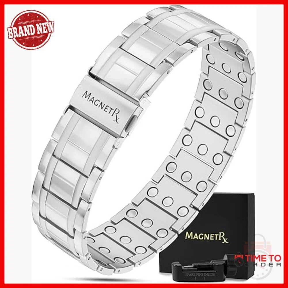 Men's Titanium Magnetic Bracelet Adjustable 9.1 Inch with Fold-Over Clasp
